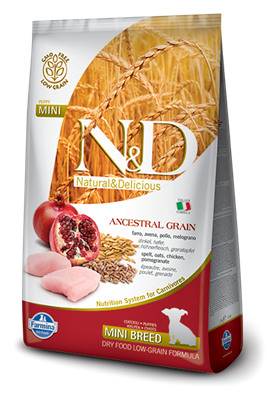 تصویر غذای خشک سگ N&D مخصوص سگ بالغ حاوی مرغ و انار MINI