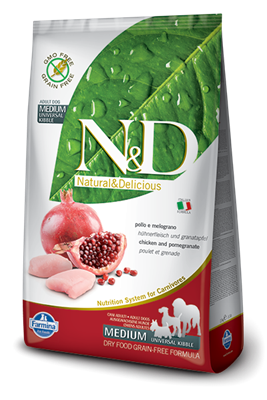 تصویر غذای خشک N&D بدون غلات مخصوص سگ بالغ همه نژاد ها حاوی مرغ و انار 800 گرم MEDIUM