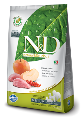 تصویر غذای خشک N&D بدون غلات مخصوص سگ بالغ همه نژادها حاوی گوشت گراز و سیب 2.5 کیلوگرم MEDIUM	