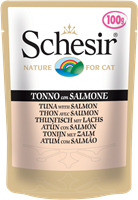 تصویر پوچ گربه Schesir با طعم ماهی تن و ماهی سالمون - 100 گرمی