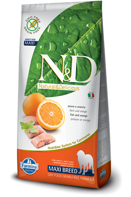 تصویر غذای خشک N&D بدون غلات مخصوص سگ بالغ حاوی ماهی و پرتغال MAXI