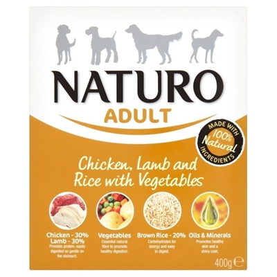 تصویر خوراک کاسه ای مرغ، گوشت بره، برنج و سبزیجات NAUTRO مخصوص سگ بالغ