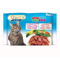 تصویر بسته پوچ با طعم ژامبون، گوشت گوساله Stuzzy مخصوص گربه بالغ - بسته 4 عددی