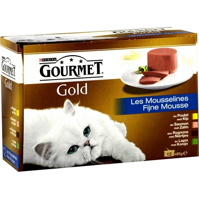 تصویر کنسرو گربه Gourmet با طعم های ماهی تن، جگر، فیله بوقلمون، فیله گوساله - بسته 4 عددی