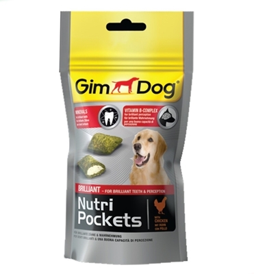 تصویر غذای تشویقی مغزدار GimDog مدل Nutri Pockets با طعم مرغ - 150 گرمی
