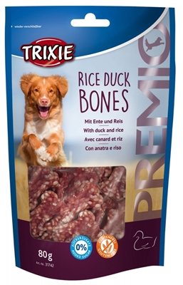 تصویر استخوان جویدنی تشویقی مخصوص سگ Trixie مدل Rice Duck Bones با طعم گوشت اردک و برنج
