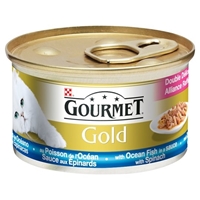تصویر کنسرو گربه Gourmet Gold تهیه شده ماهی اقیانوس، سس و اسفناج