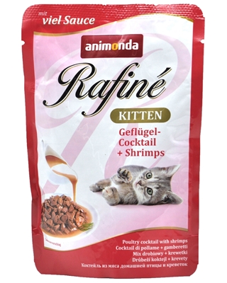 تصویر پوچ بچه گربه Animonda مدل Rafine تهیه شده از گوشت پرندگان و میگو - 100 گرم