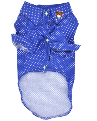 تصویر لباس سگ و گربه آبی طرح پیراهن مردانه خال خالی سایز XXL