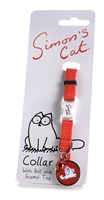 تصویر گردنبند Simon's Cat مخصوص گربه همراه با پلاک و زنگوله - رنگ قرمز