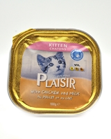 تصویر خوراک کاسه ای مرغ و شیر مخصوص بچه گربه Plaisir - 100 گرم