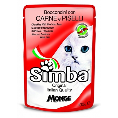 تصویر پوچ مخصوص گربه Simba با طعم مرغ، گوشت گاو و نخود فرنگی