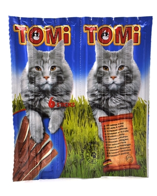 تصویر تشویقی مدادی نرم Tomi مخصوص گربه با طعم ماهی سالمون و ماهی قزل آلا - بسته 6 عددی