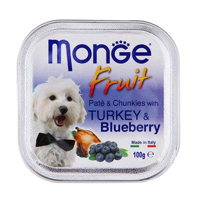 تصویر خوراک کاسه ای مخصوص سگ Monge با تکه های بلوبری و گوشت بوقلمون - 100 گرم