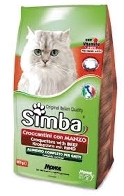 تصویر غذای خشک مخصوص گربه بالغ Simba با طعم گوشت گاو -400گرم