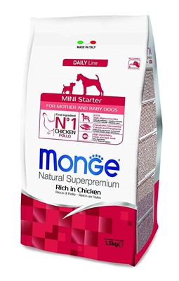 تصویر غذای خشک مخصوص توله سگ تا 3 ماه و سگ مادر شیرده نژاد کوچک Monge تهیه شده از گوشت مرغ - 1.5 کیلوگرم