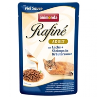تصویر پوچ Rafine مخصوص گربه حاوی ماهی سالمون و میگو در سس سبزیجات - 100 گرم