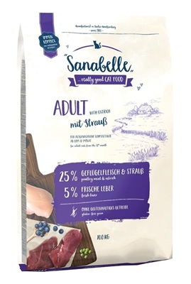 تصویر غذای خشک مخصوص گربه بالغ Sanabelle مدل Adult تهیه شده از گوشت شترمرغ - 400 گرم