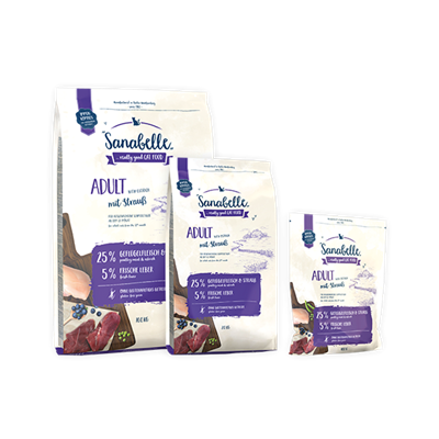 تصویر غذای خشک مخصوص گربه بالغ Sanabelle مدل Adult تهیه شده از گوشت شترمرغ - 400 گرم