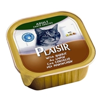 تصویر  خوراک کاسه ای گوشت خرگوش مخصوص گربه بالغ Plaisir - 100  گرم
