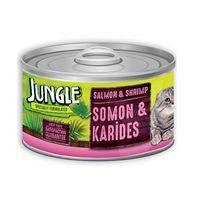 تصویر  کنسرو مخصوص گربه Jungle تهیه شده از ماهی سالمون و میگو - 85 گرم