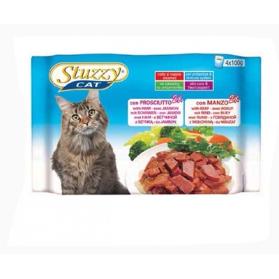 تصویر  بسته پوچ با طعم گوشت گاو و ژامبون Stuzzy مخصوص گربه بالغ - بسته 4 عددی