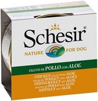 تصویر  کنسرو مخصوص سگ Schesir تهیه شده از گوشت مرغ و آلوئه ورا