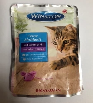 تصویر  پوچ winston تهیه شده از گوشت بره در ژله بوقلمون مخصوص گربه - 100 گرم