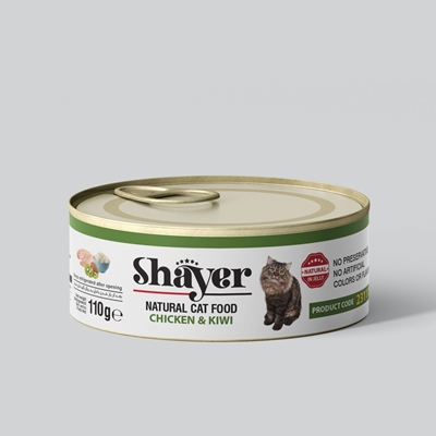تصویر  کنسرو Shayer مخصوص گربه تهیه شده از گوشت مرغ و کیوی - 110 گرم