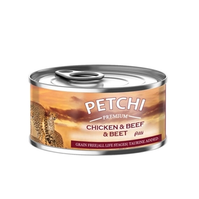 تصویر  کنسرو پته Petchi تهیه شده از مرغ,گوشت,چغندر مخصوص سگ وگربه - 120گرم