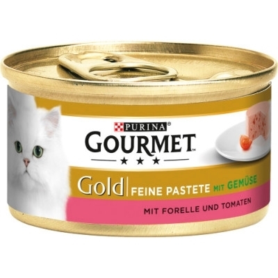 تصویر  کنسرو پته Gourmet Gold مخصوص گربه بالغ تهیه شده از ماهی قزل آلا و گوجه فرنگی - 85 گرم