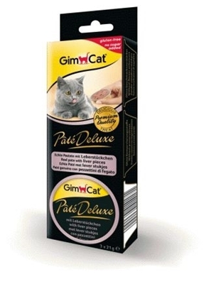 تصویر  خوراک کاسه ای GimCat مخصوص گربه مدل Pate Deluxe تهیه شده از جگر مرغ - بسته 3 عددی