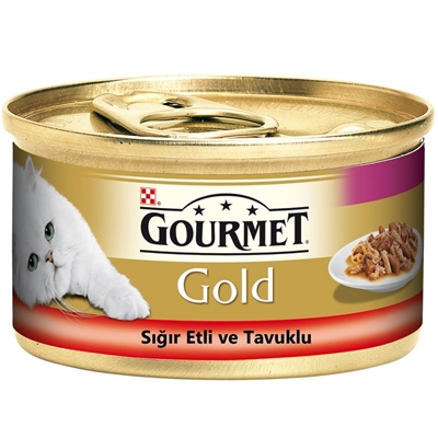 تصویر  کنسرو چانکی Gourmet Gold مخصوص گربه بالغ تهیه شده از گوشت گاو و مرغ - 85 گرم