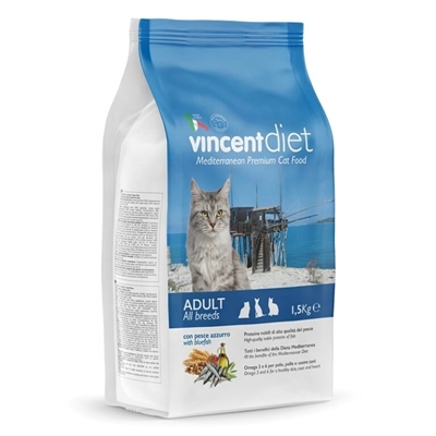 تصویر  غذای خشک Vincentdiet مخصوص گربه های بالغ تهیه شده از ماهی - 1.5 كيلوگرم
