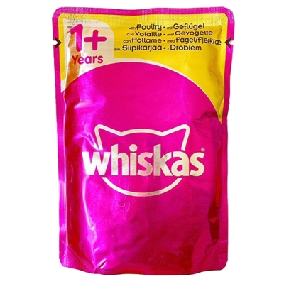 تصویر  پوچ Whiskas مخصوص گربه بالغ تهیه شده از گوشت طیور در ژله - 100 گرم