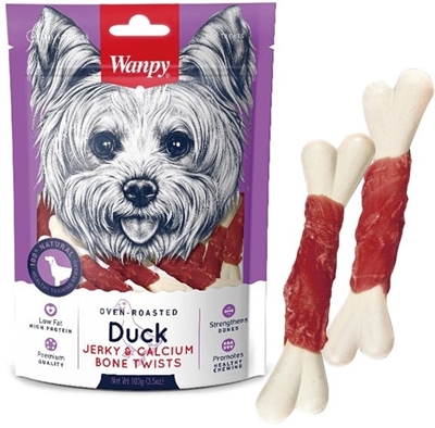 تصویر  تشويقی Wanpy مدل Duck jerky & calcium bone twists مخصوص سگ تهيه شده از دورپيچ كلسيم اردک - 100 گرم
