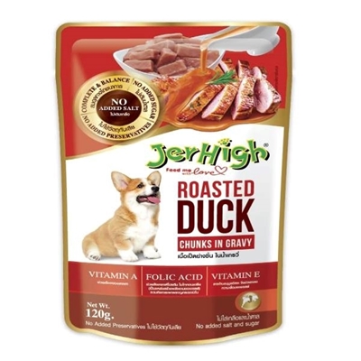 تصویر  پوچ Jerhigh مدل Chunk تهیه شده از گوشت اردک مخصوص سگ بالغ - 120 گرم