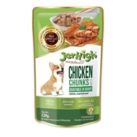 تصویر  پوچ Jerhigh مدل Chunk تهیه شده از مرغ و سبزیجات در سس مخصوص سگ بالغ - 120 گرم