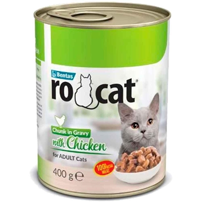 تصویر  كنسرو RoCat مدل چانک تهيه شده از مرغ در سس مخصوص گربه بالغ - 400 گرم