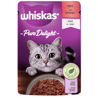 تصویر  پوچ گربه Whiskas مدل Pure Delight تهيه شده از گوشت گاو در ژله - 85 گرم
