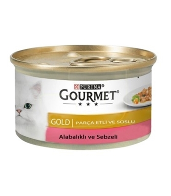 تصویر  كنسرو گربه Gourmet Gold تهيه شده از ماهی قزل آلا و سبزيجات در سس مخصوص گربه بالغ - 85 گرم