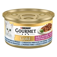 تصویر  کنسرو گربه Gourmet Gold تهیه شده از ماهی و اسفناج در سس مخصوص گربه بالغ - 85 گرم